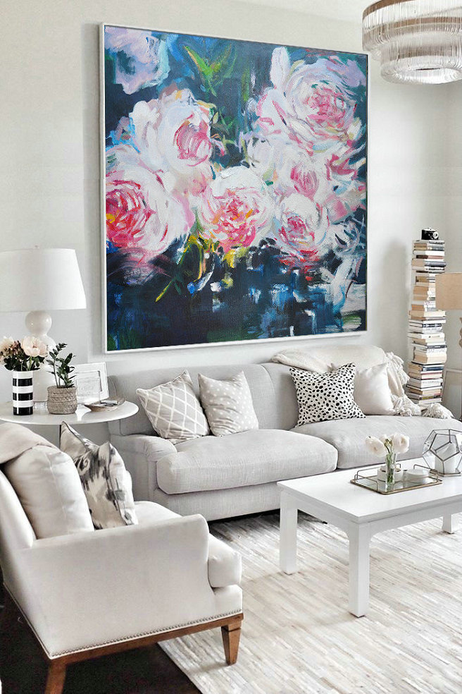 Extra Large Acrylic Painting On Canvas,Abstract Flower Oil Painting Large Size Modern Wall Art,Large Abstract Art Handmade Acrylic Painting #R0A3