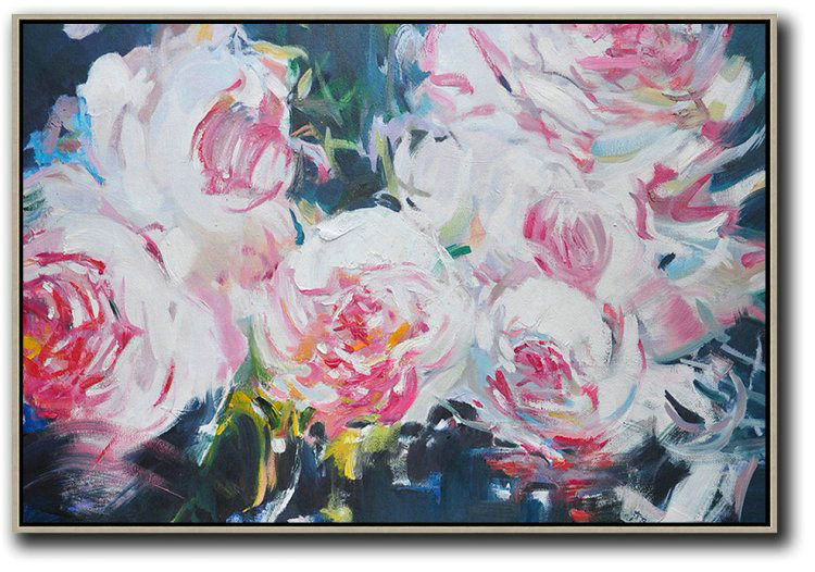 Original Artwork Extra Large Abstract Painting,Horizontal Abstract Flower Painting Living Room Wall Art,Canvas Wall Art #X6O9