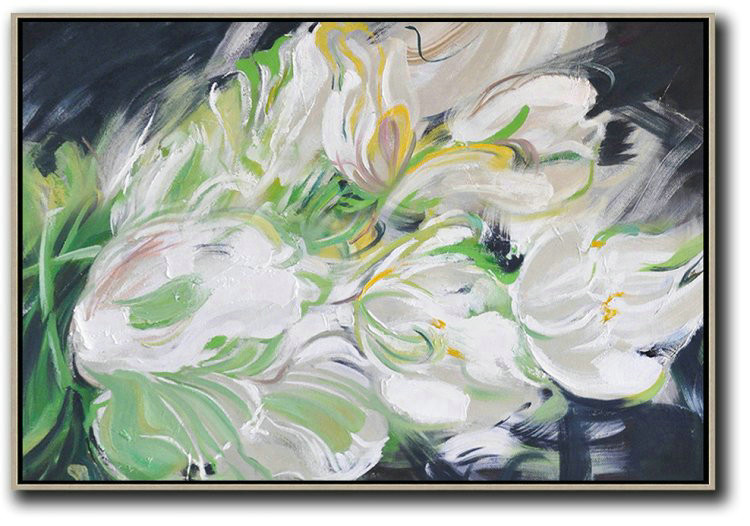 Extra Large Abstract Painting On Canvas,Horizontal Abstract Flower Painting Living Room Wall Art,Modern Wall Art #X4G6