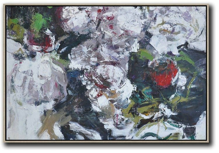 Handmade Large Contemporary Art,Horizontal Abstract Flower Painting Living Room Wall Art,Abstract Painting On Canvas #F9A4
