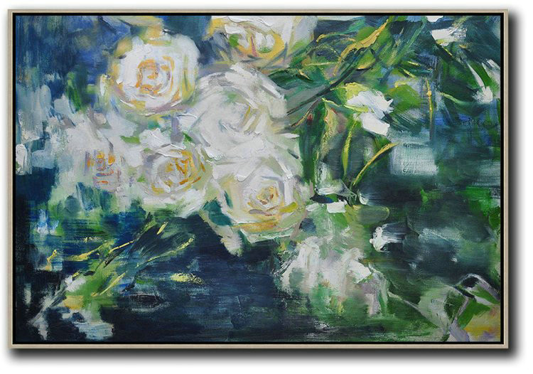 Large Abstract Art,Horizontal Abstract Flower Painting Living Room Wall Art,Living Room Canvas Art #W6S6